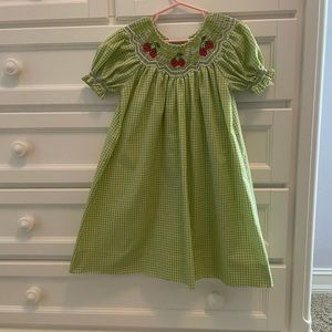 Girls size 4 green and white gingham strawberry dress